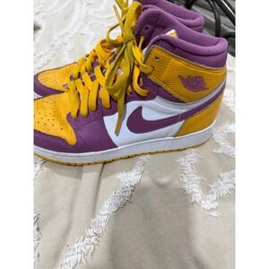 nike air jordan 1 high top purple and yellow sneakers 7Y‎